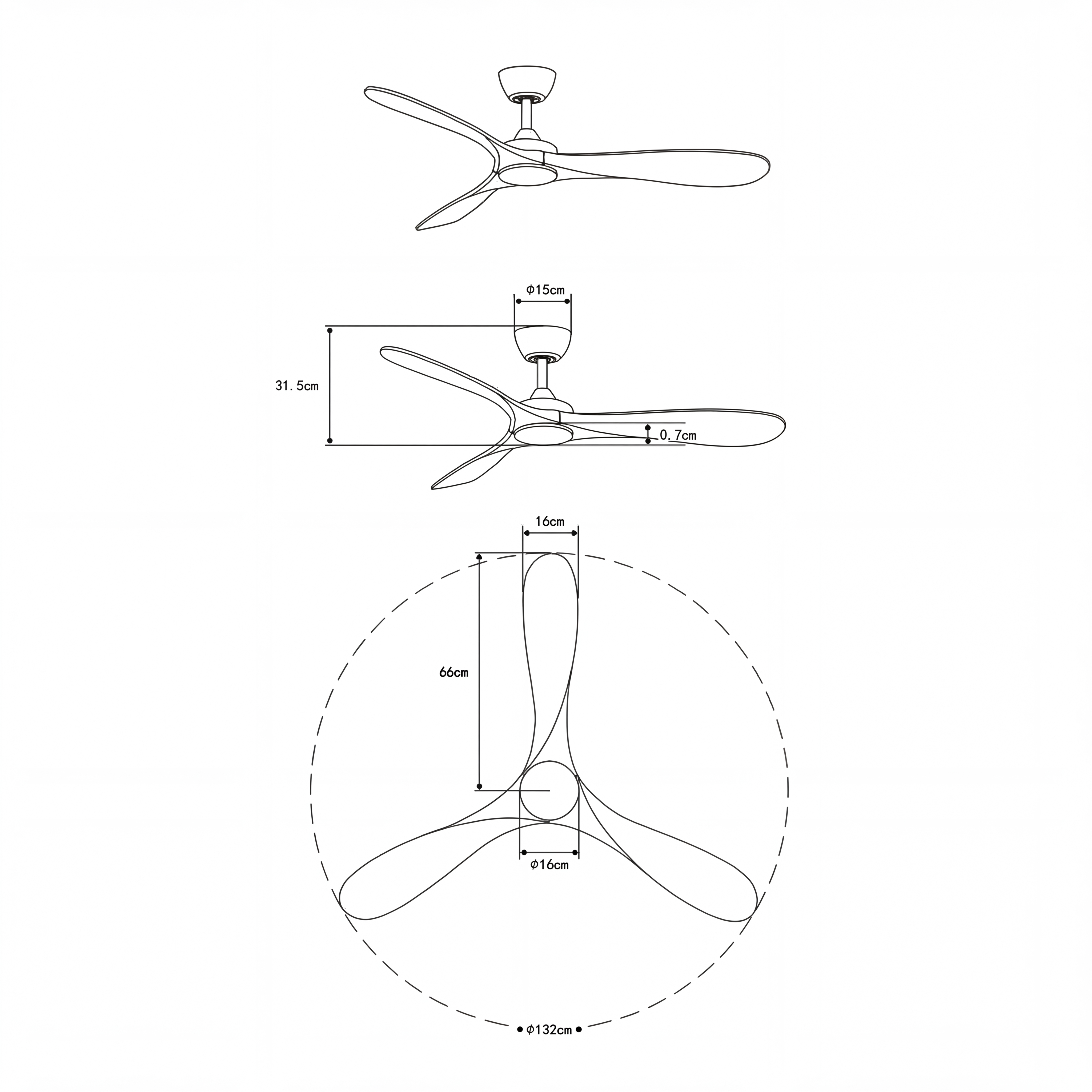Boreal Ventilateur de plafond 132 cm (10–25 m²) – 3 pales en ABS