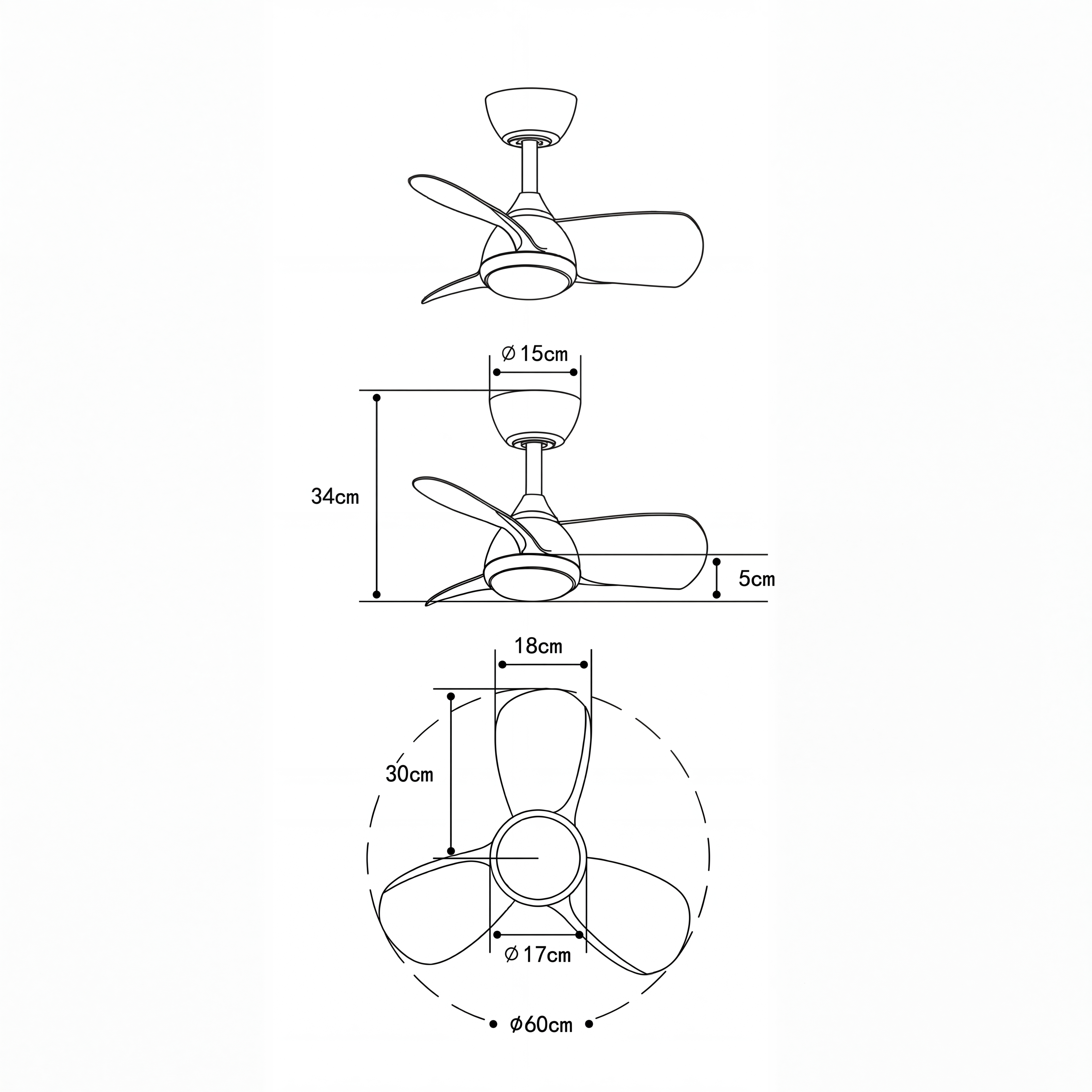 Veleo Ventilateur de Plafond 60 cm (<8 m²) – 3 Pales en ABS