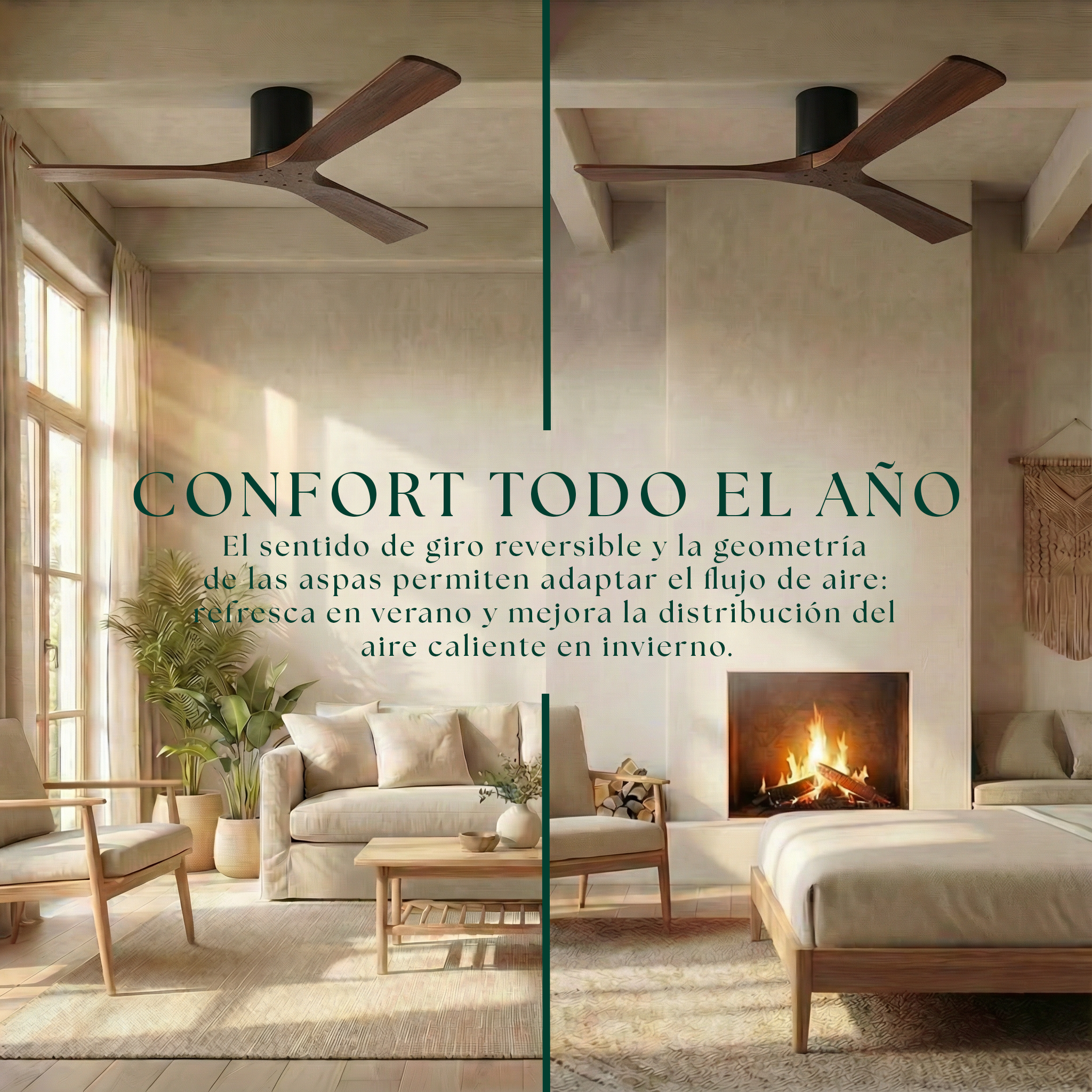 Étoile Ventilateur de plafond en bois (132 cm / 112 cm)