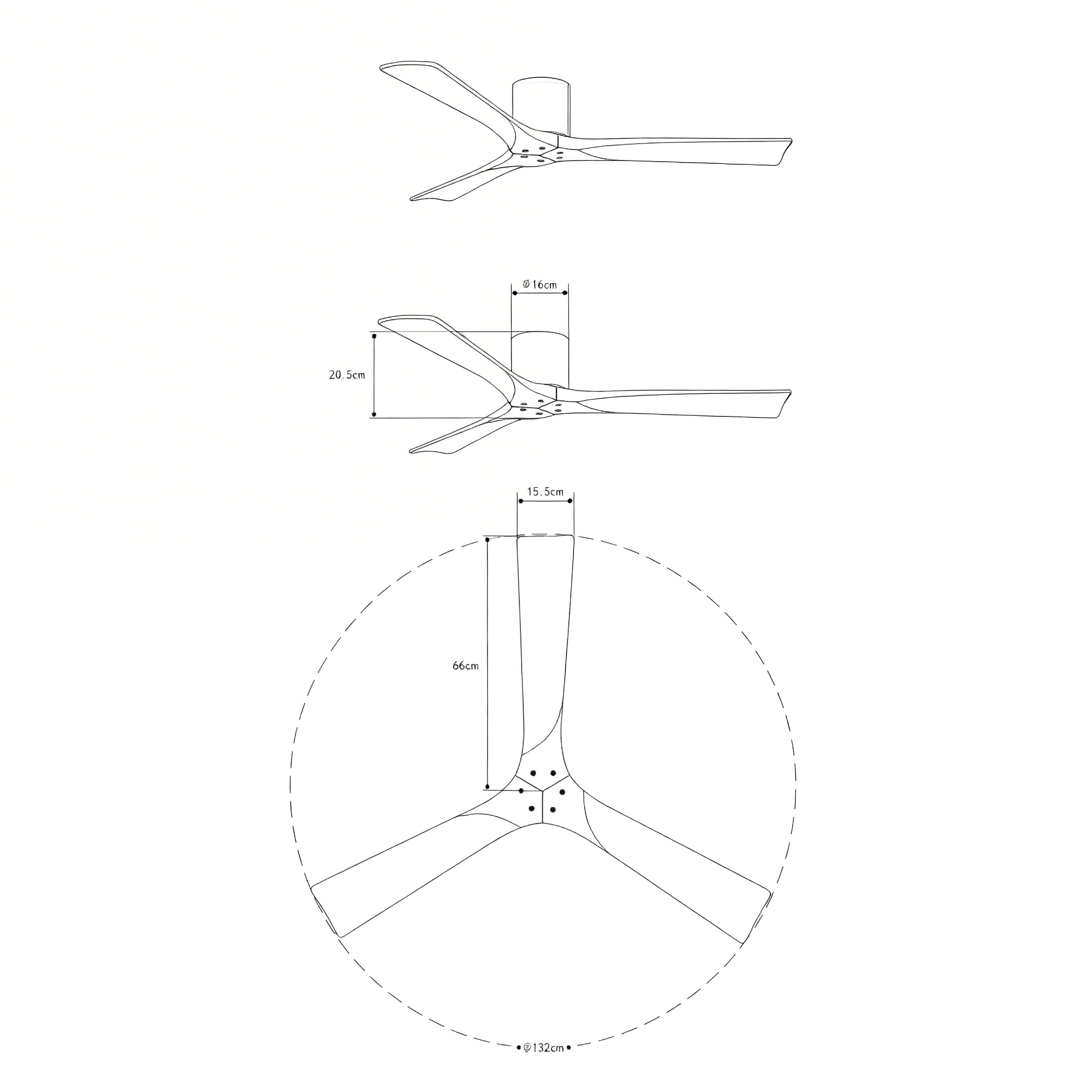 Étoile Ventilateur de plafond en bois (132 cm / 112 cm)