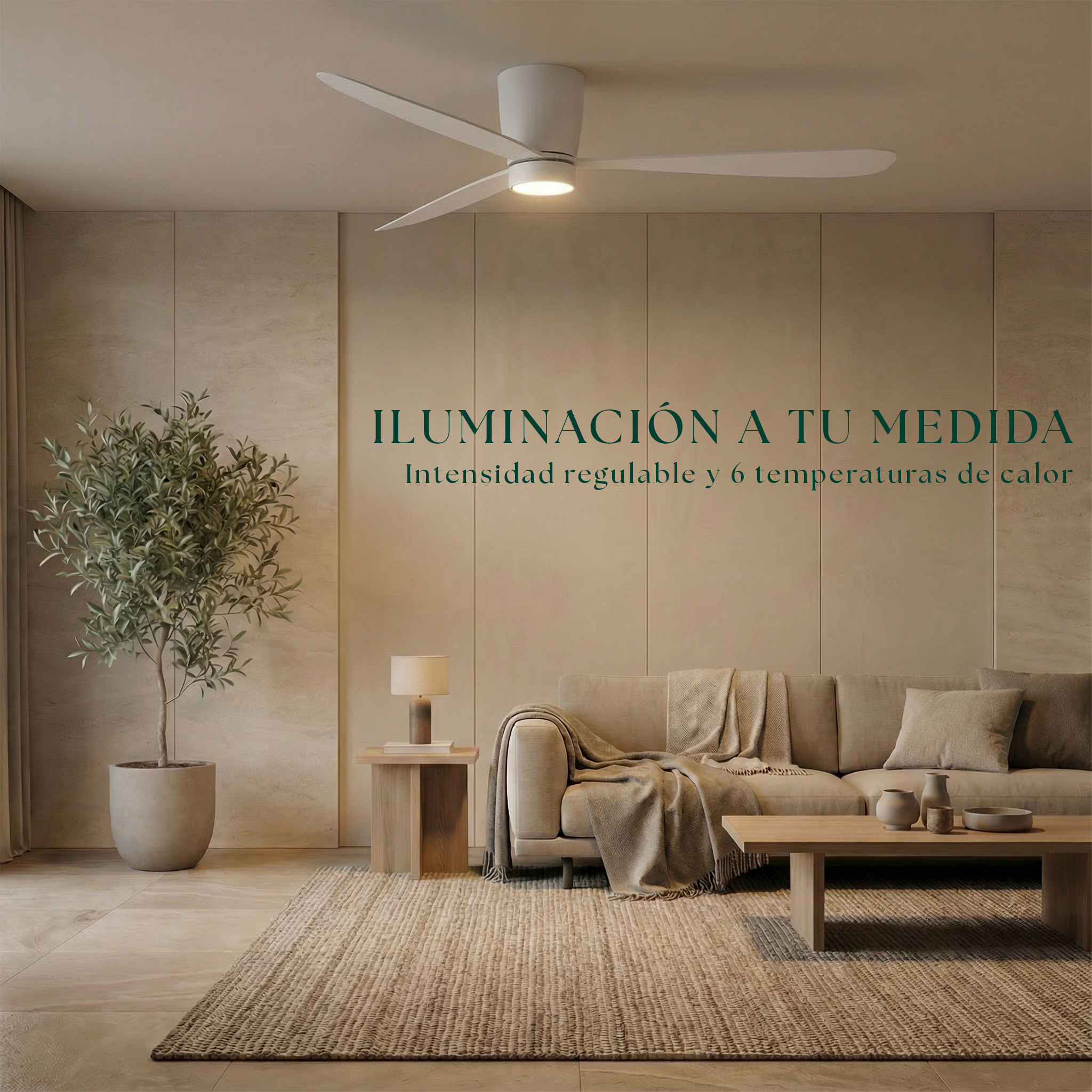 Sirocco Ventilateur de Plafond 132 cm (10-25 m²) – 3 Pales en ABS