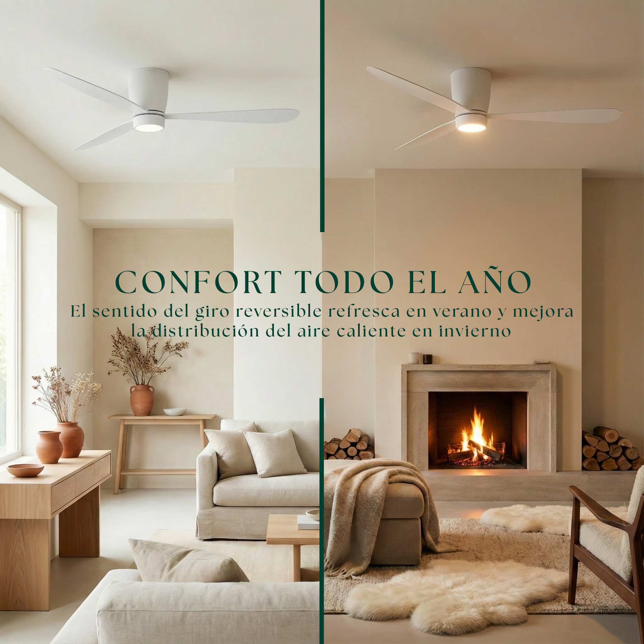 Sirocco Ventilateur de Plafond 132 cm (10-25 m²) – 3 Pales en ABS