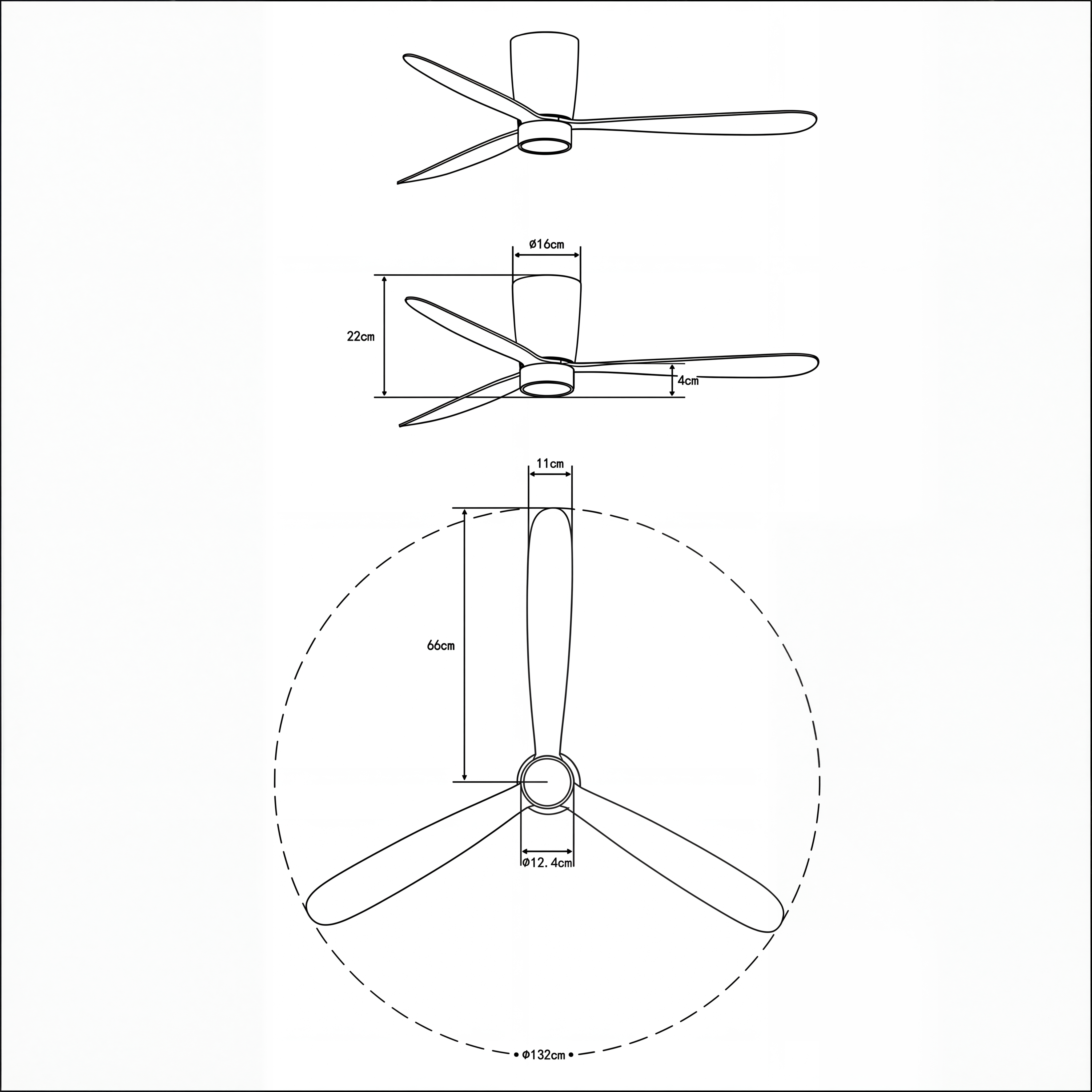 Sirocco Ventilateur de Plafond 132 cm (10-25 m²) – 3 Pales en ABS