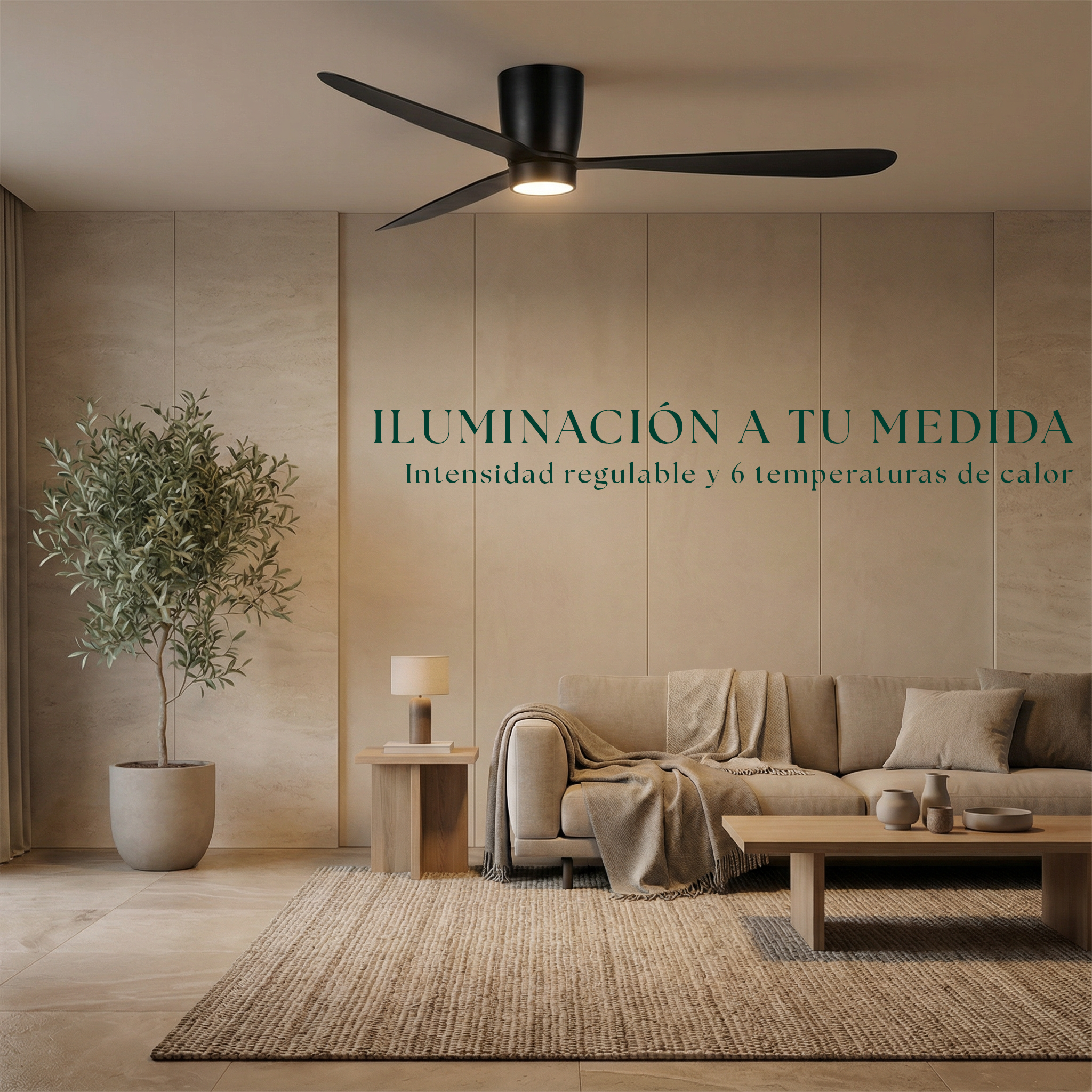 Sirocco Ventilateur de Plafond 132 cm (10-25 m²) – 3 Pales en ABS