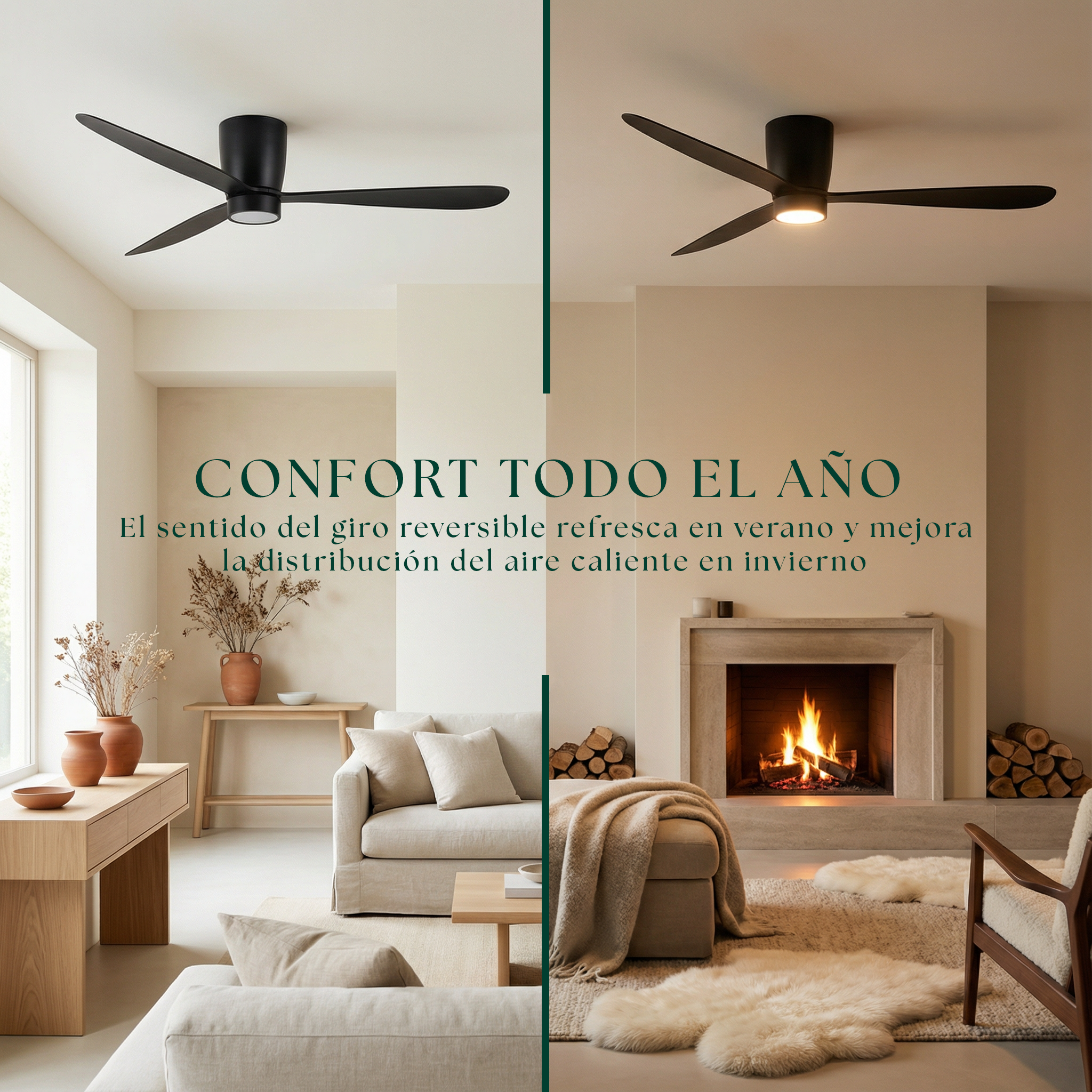 Sirocco Ventilateur de Plafond 132 cm (10-25 m²) – 3 Pales en ABS