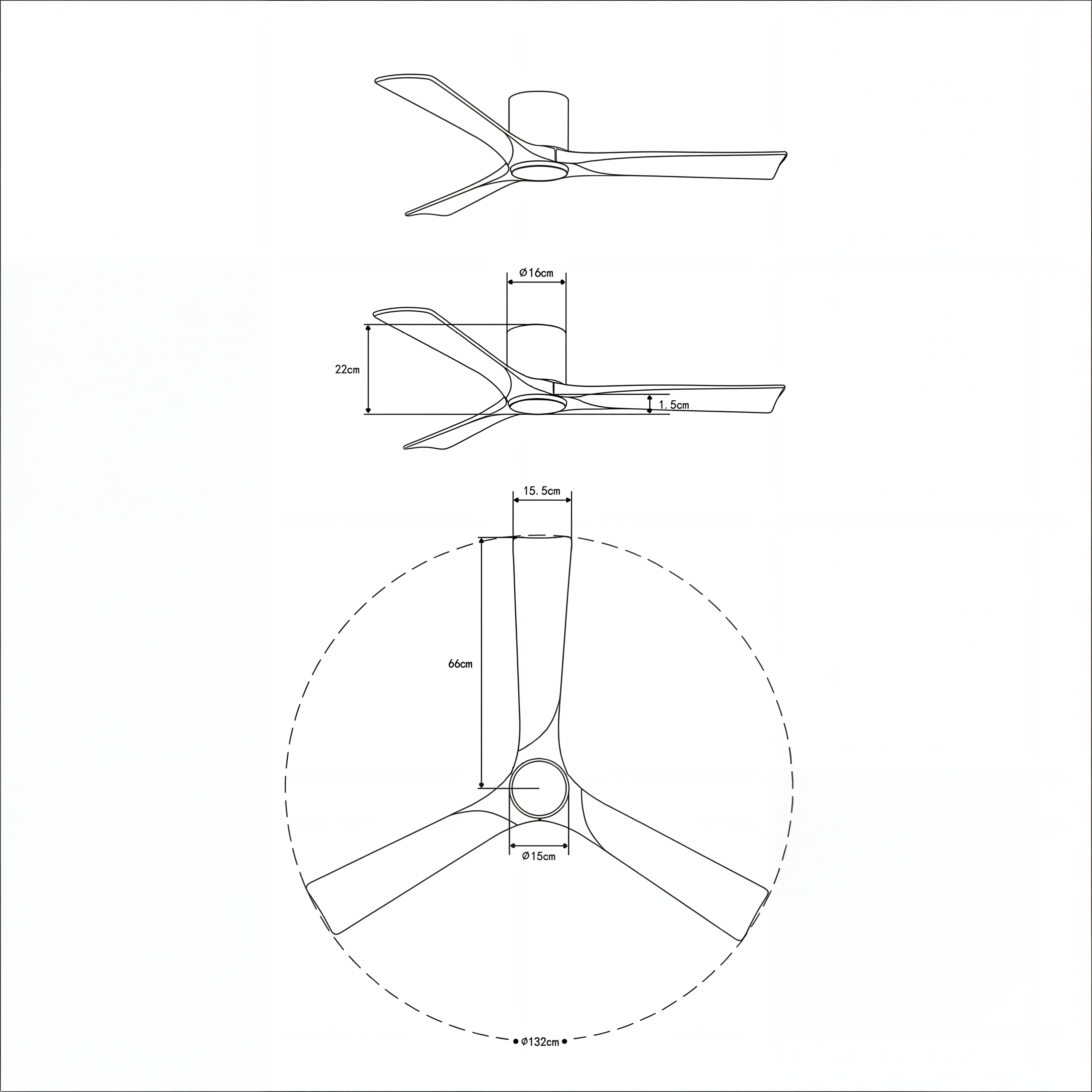 Étoile Ventilateur de plafond en bois (132 cm / 112 cm)