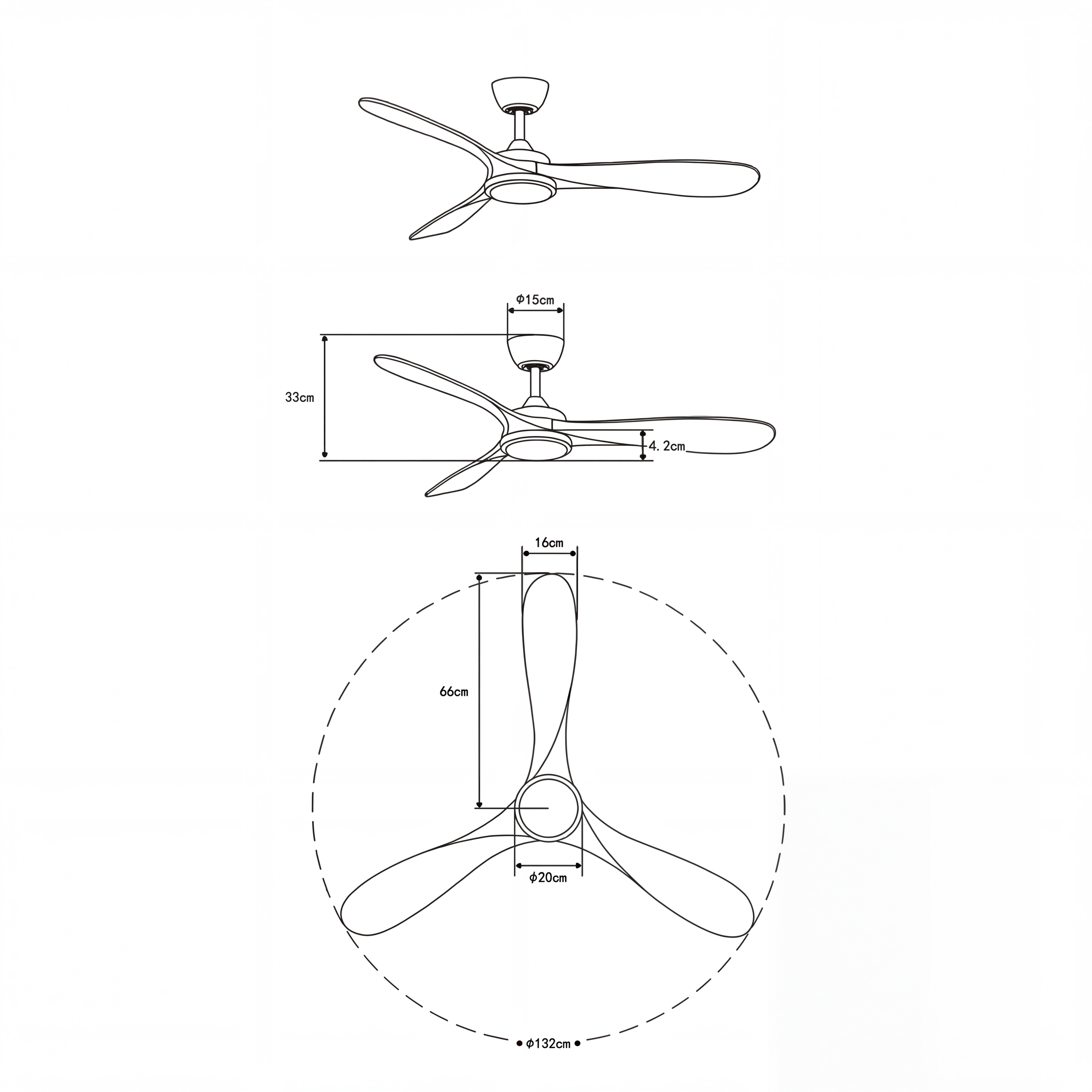 Boreal Ventilateur de plafond 132 cm (10–25 m²) – 3 pales en ABS
