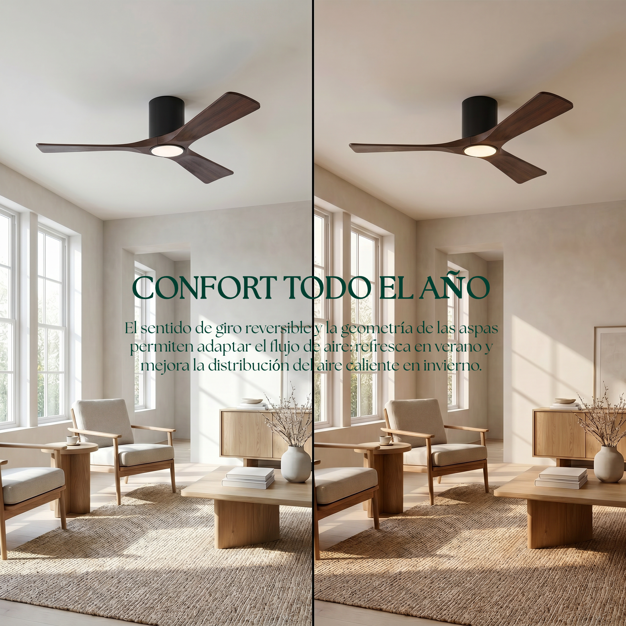 Étoile Ventilateur de plafond en bois (132 cm / 112 cm)