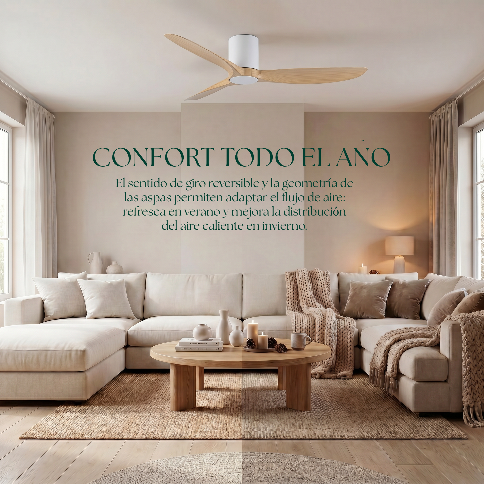Golfet Ventilateur de Plafond 132 cm (10–20 m²) – 3 Pales en ABS