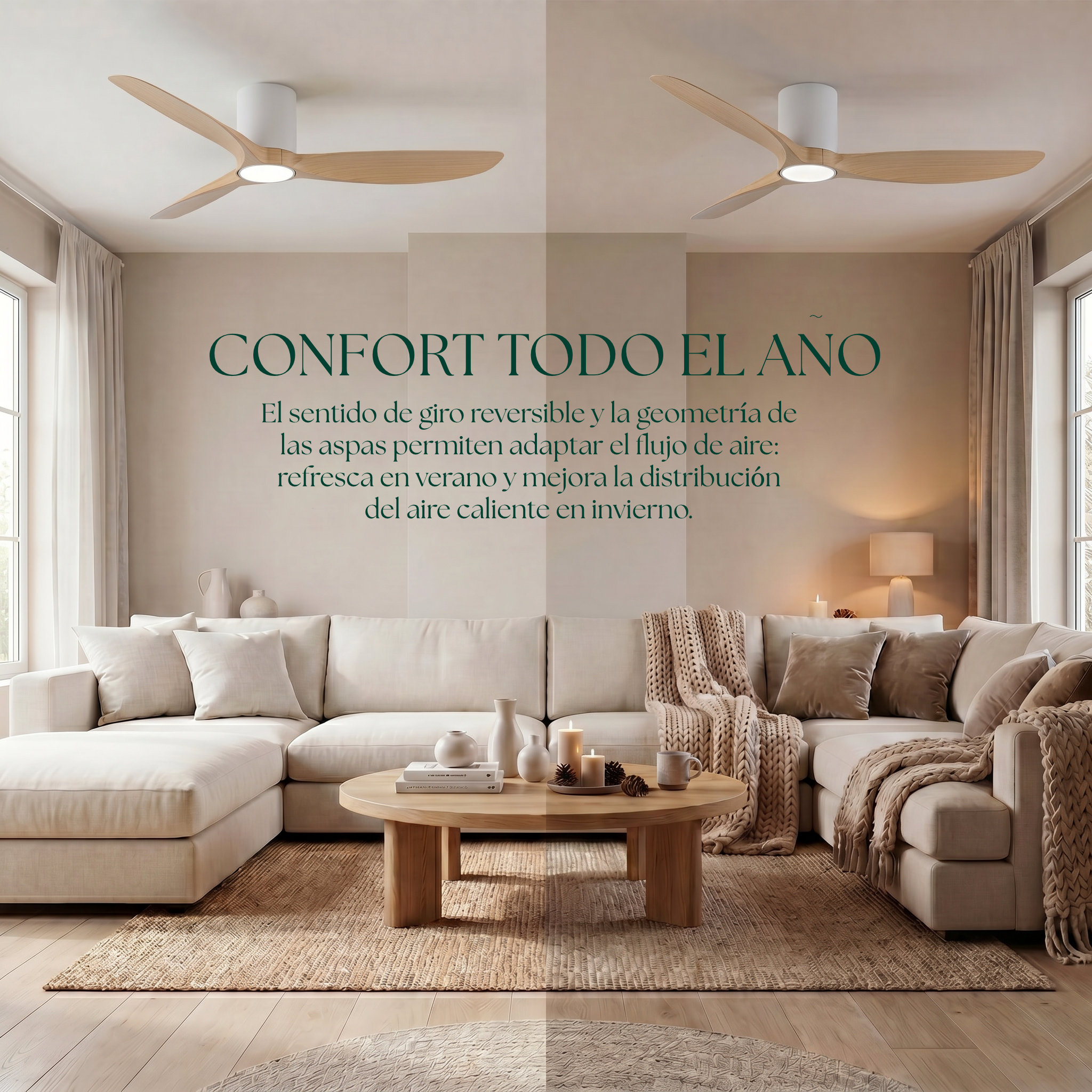 Golfet Ventilateur de Plafond 132 cm (10–20 m²) – 3 Pales en ABS