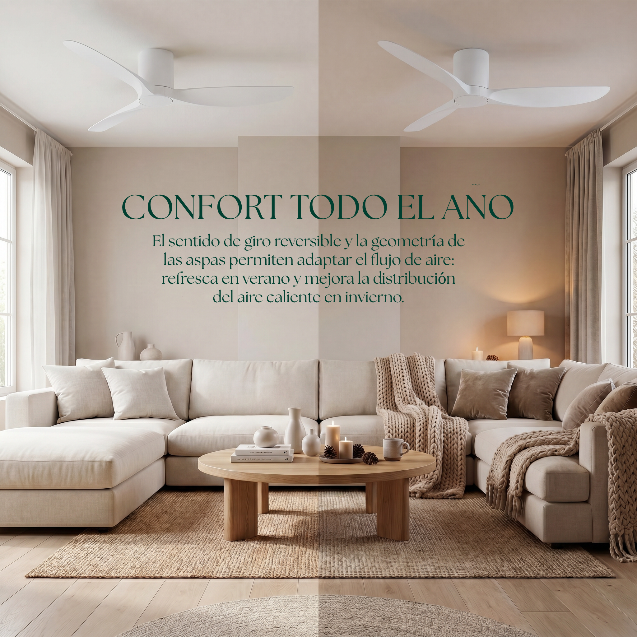 Golfet Ventilateur de Plafond 132 cm (10–20 m²) – 3 Pales en ABS
