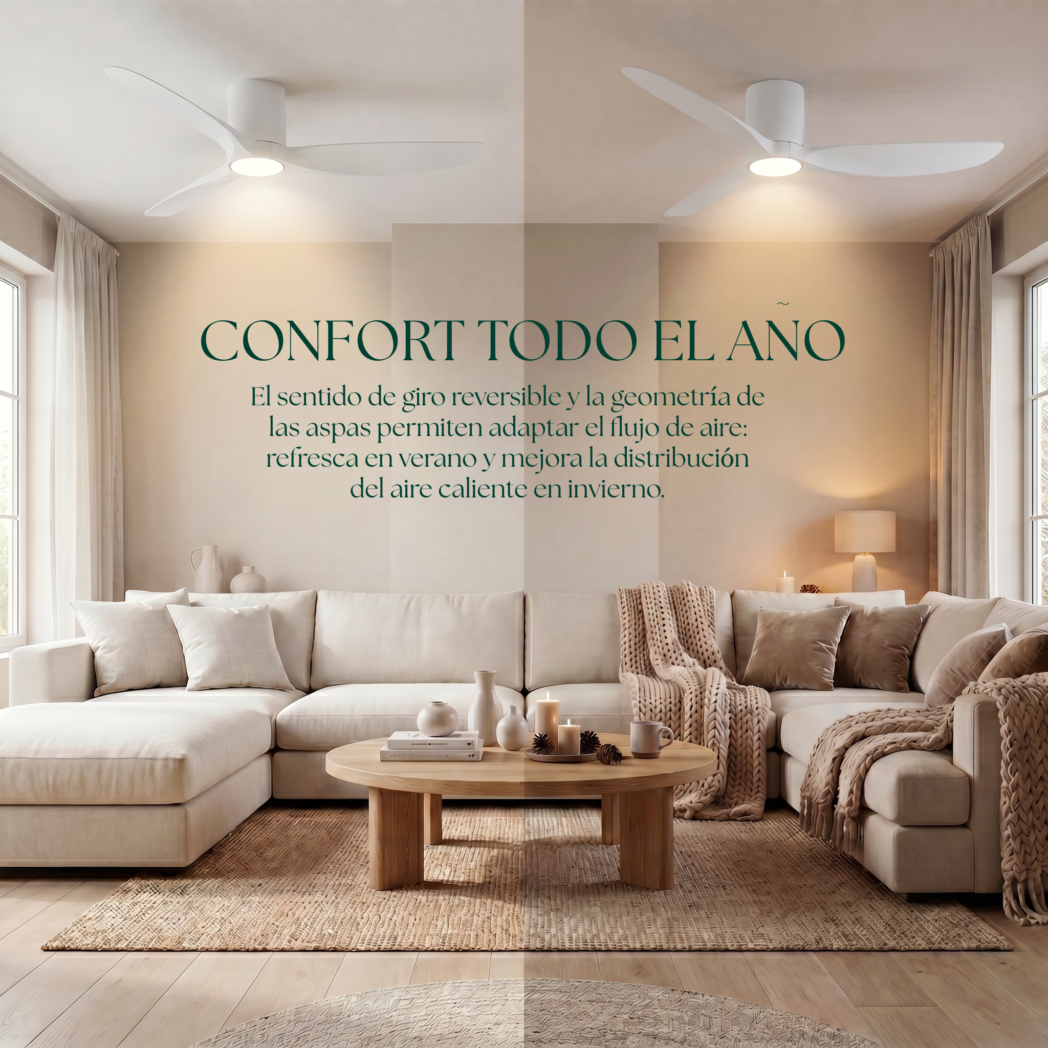 Golfet Ventilateur de Plafond 132 cm (10–20 m²) – 3 Pales en ABS