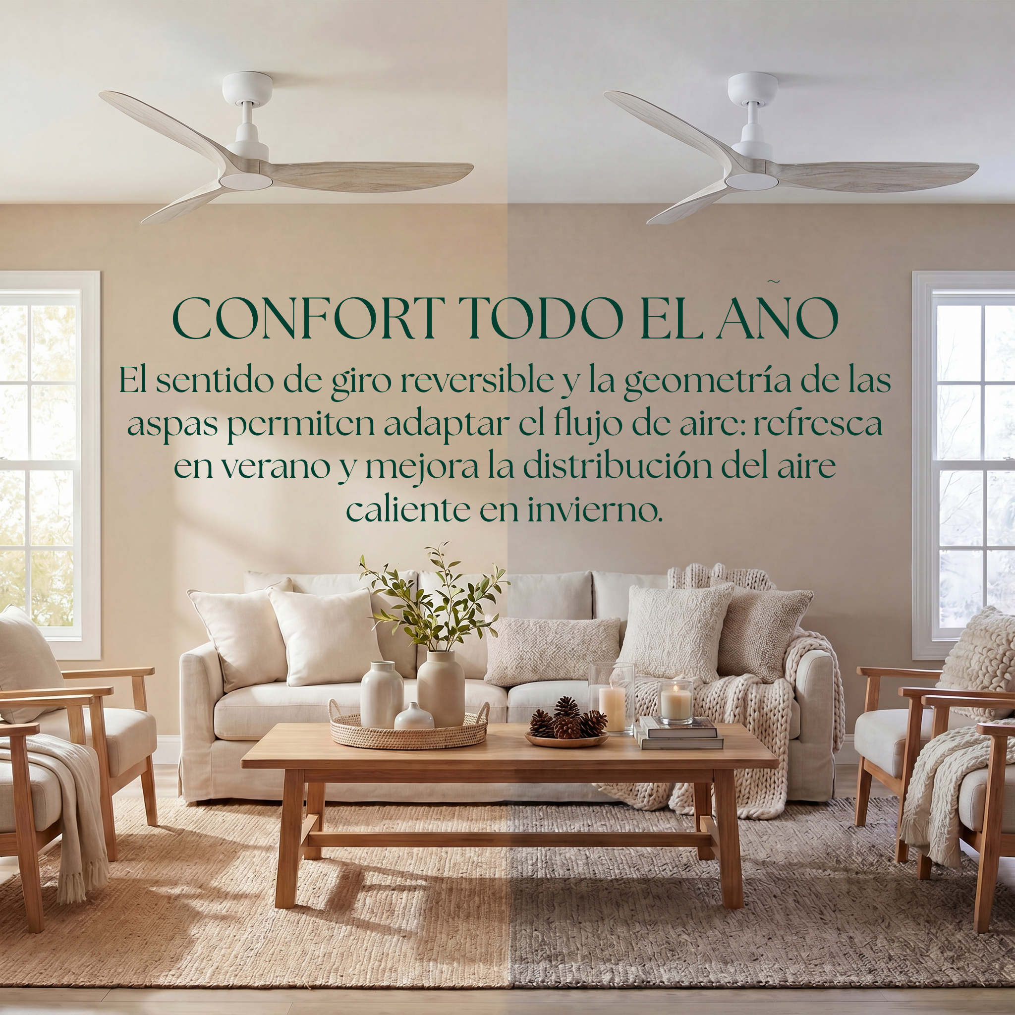 Marea Ventilateur de Plafond 132 cm (10–25 m²) – 3 Pales en ABS