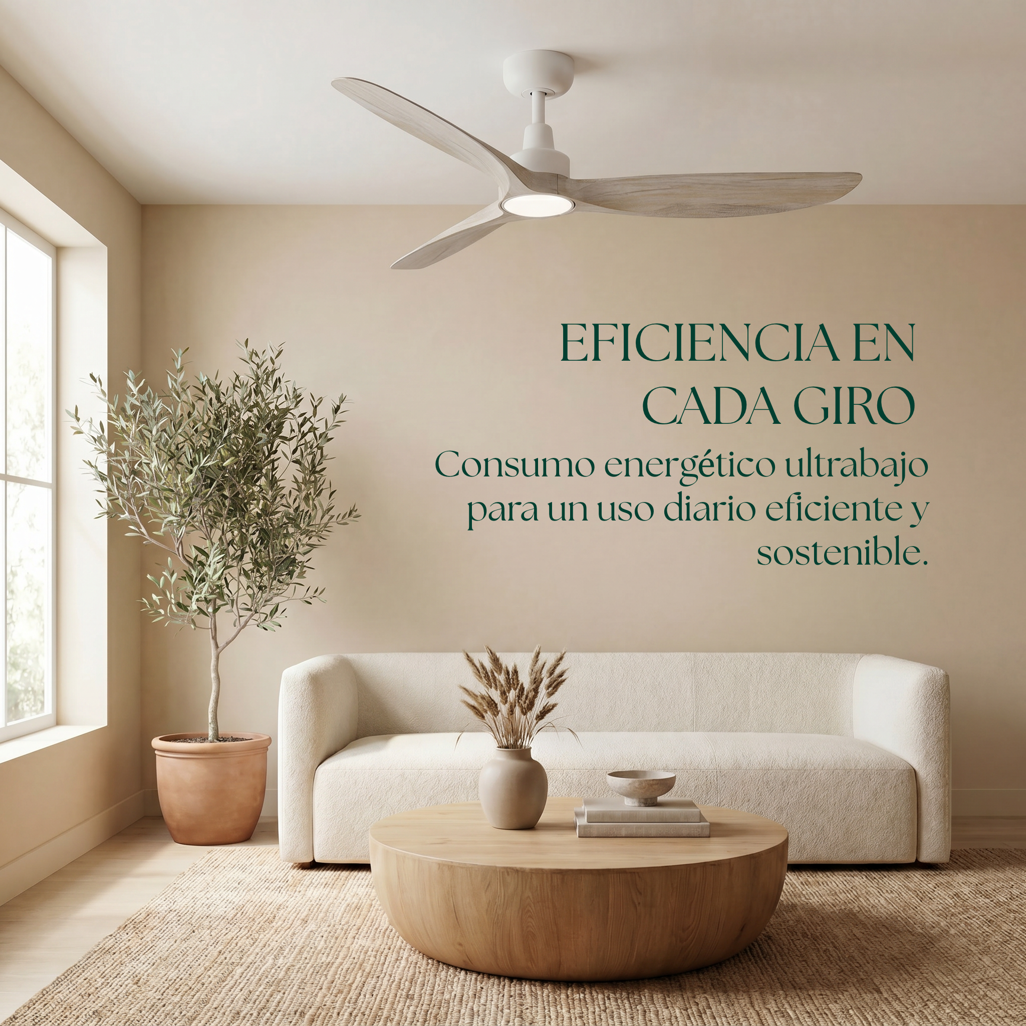 Marea Ventilateur de Plafond 132 cm (10–25 m²) – 3 Pales en ABS