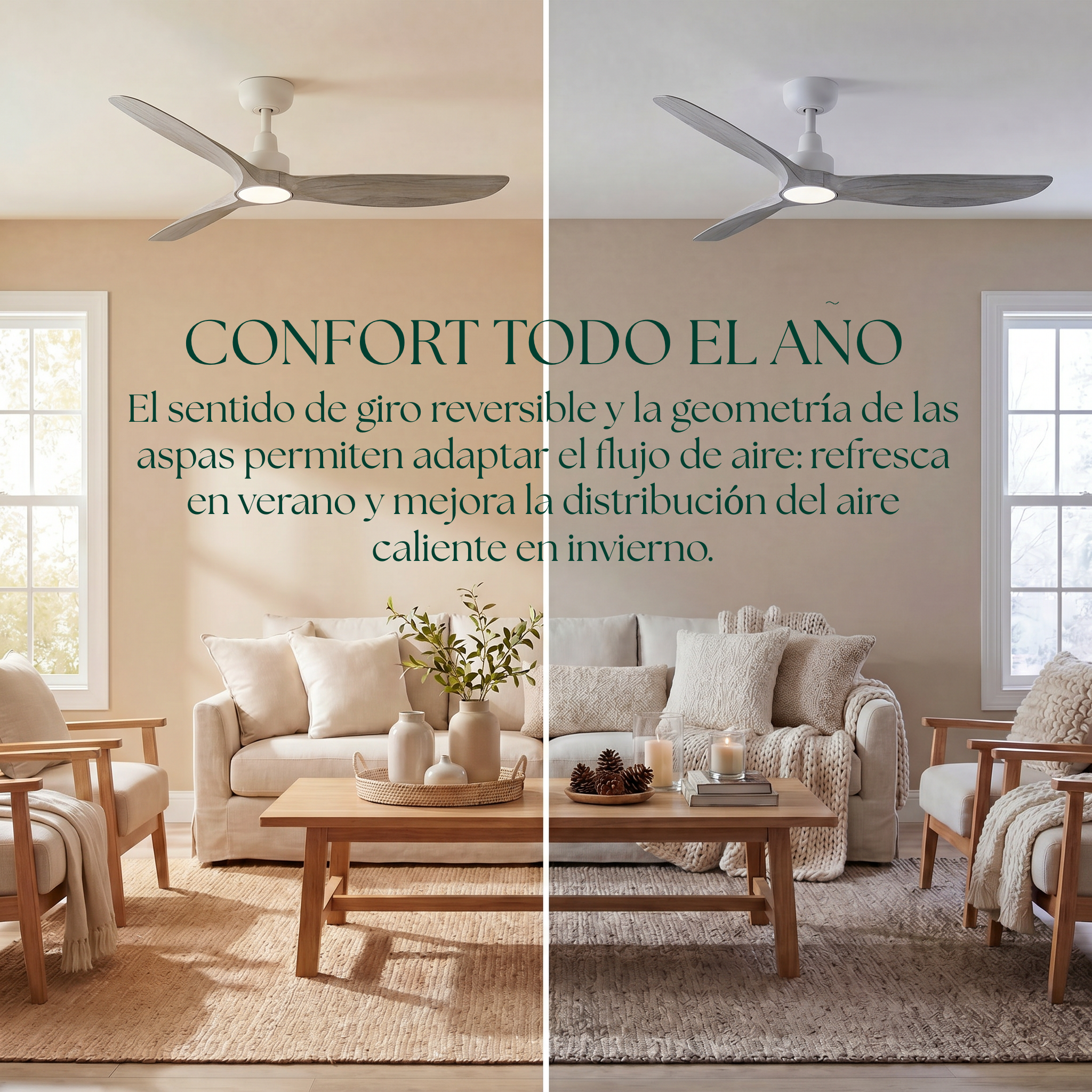 Marea Ventilateur de Plafond 132 cm (10–25 m²) – 3 Pales en ABS