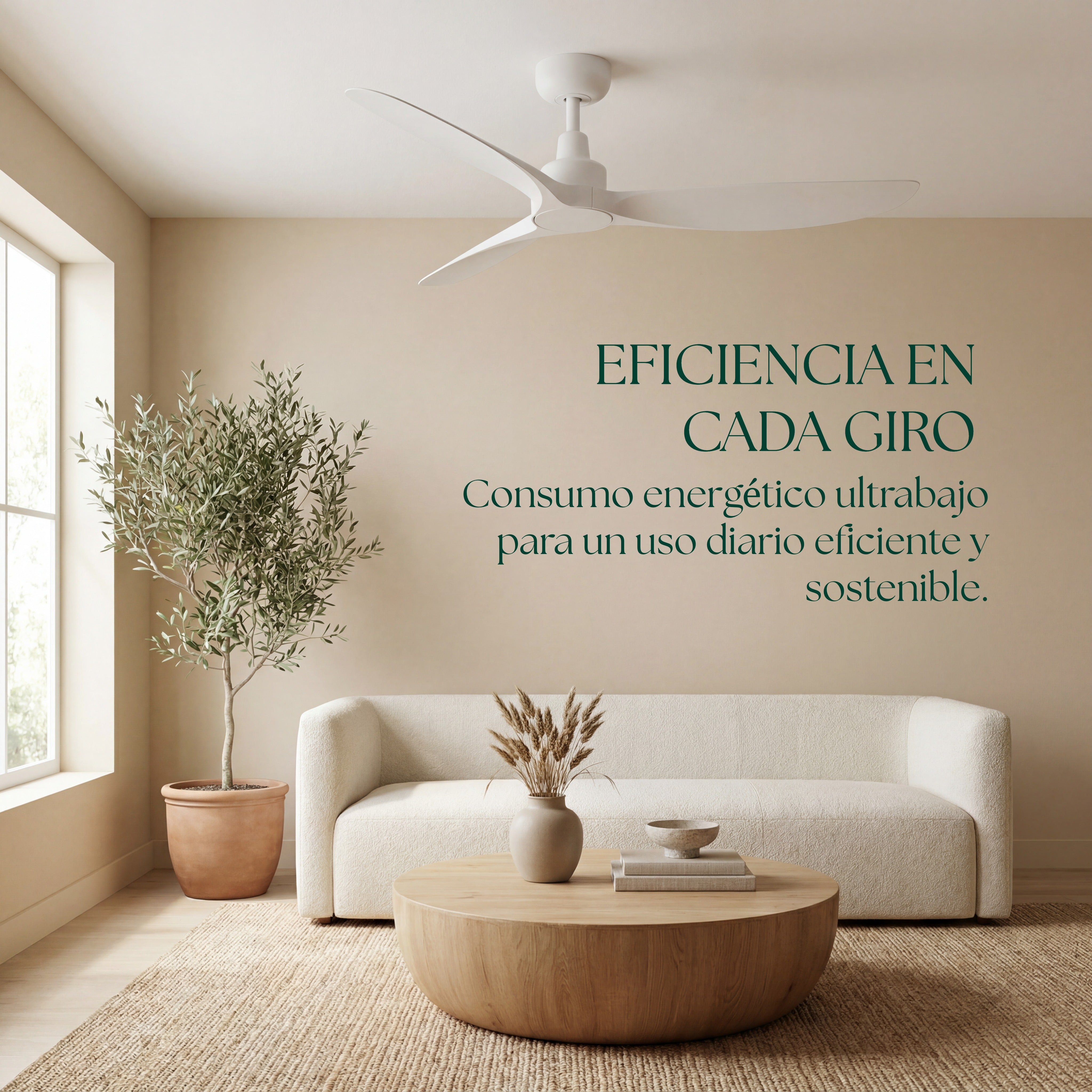 Marea Ventilateur de Plafond 132 cm (10–25 m²) – 3 Pales en ABS