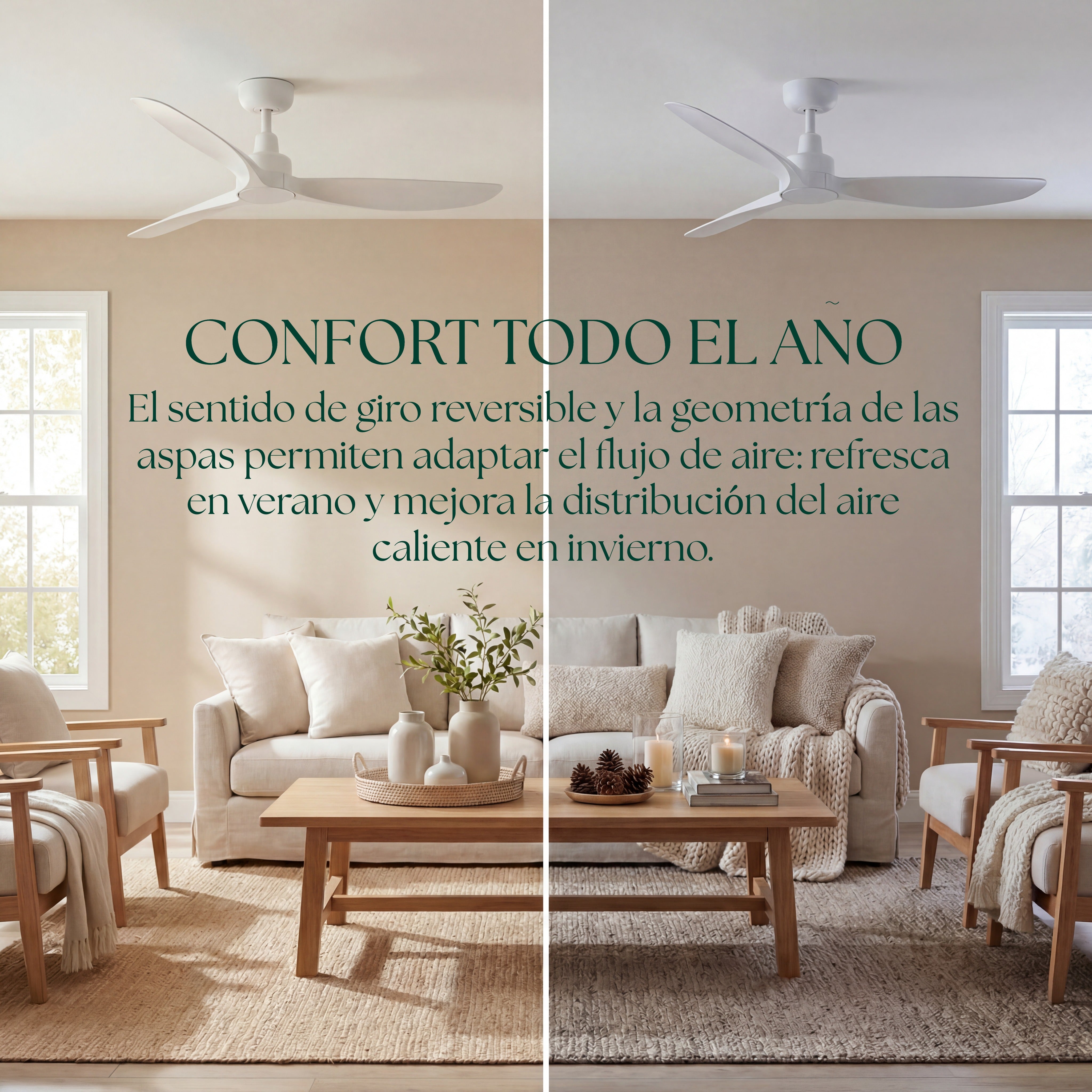 Marea Ventilateur de Plafond 132 cm (10–25 m²) – 3 Pales en ABS