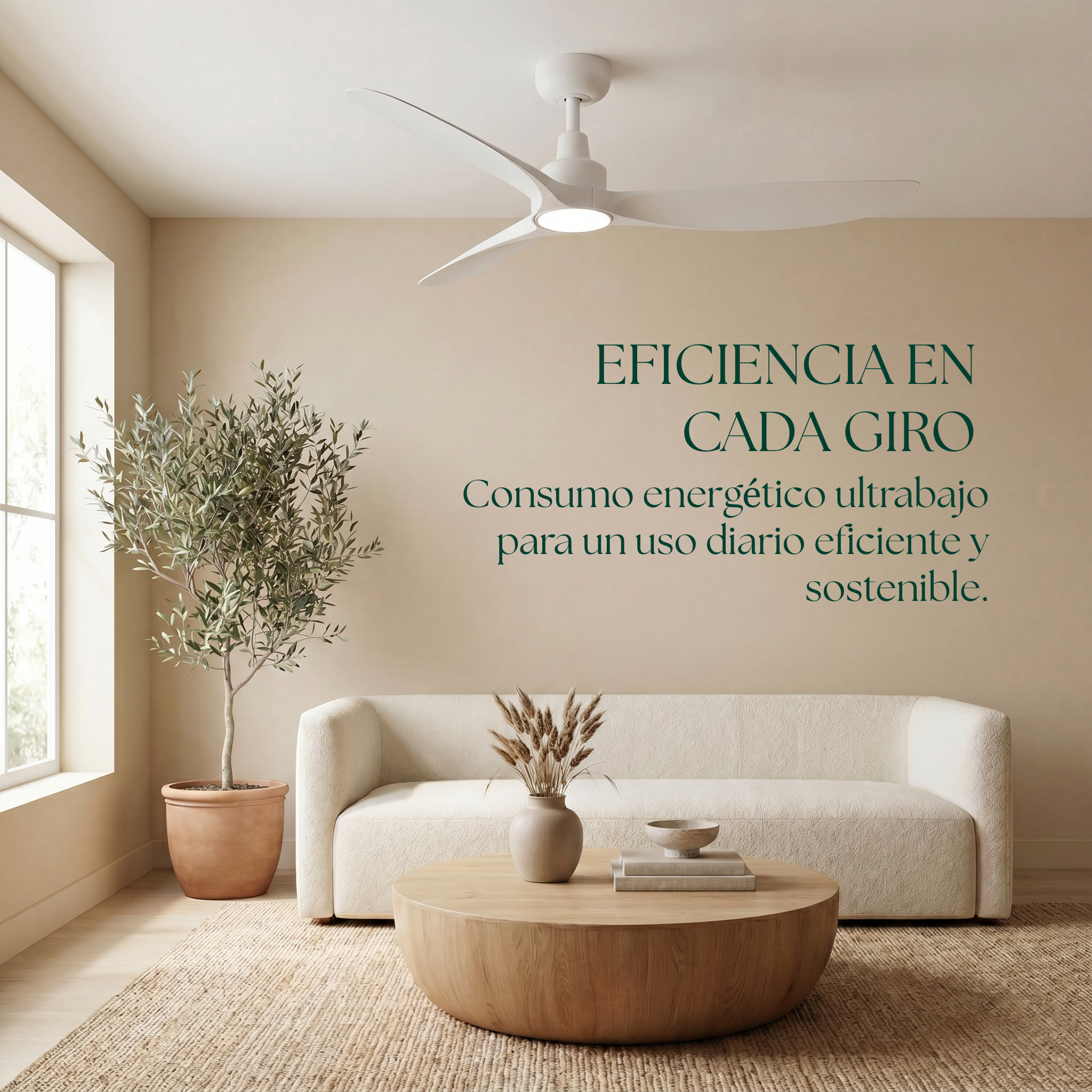 Marea Ventilateur de Plafond 132 cm (10–25 m²) – 3 Pales en ABS