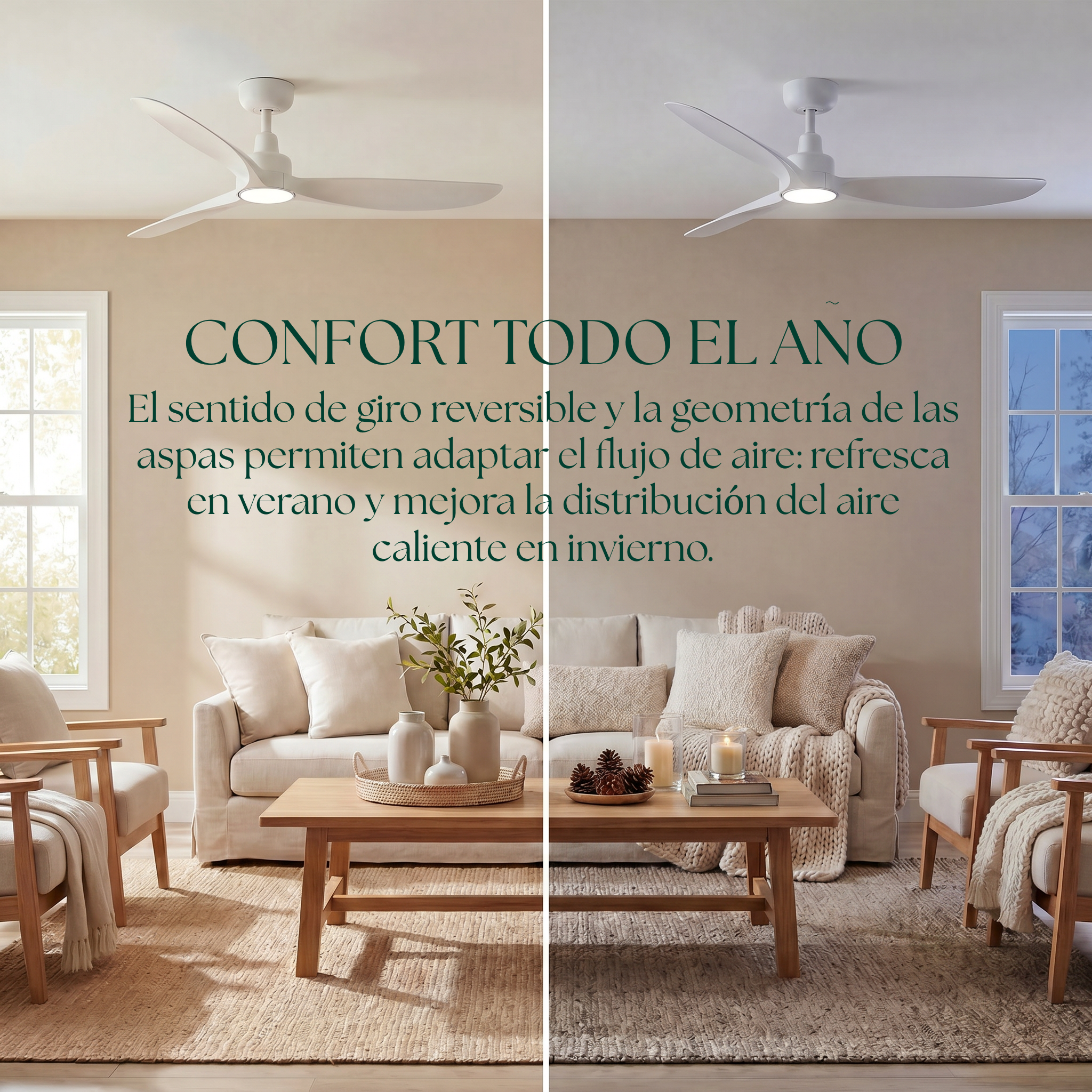 Marea Ventilateur de Plafond 132 cm (10–25 m²) – 3 Pales en ABS
