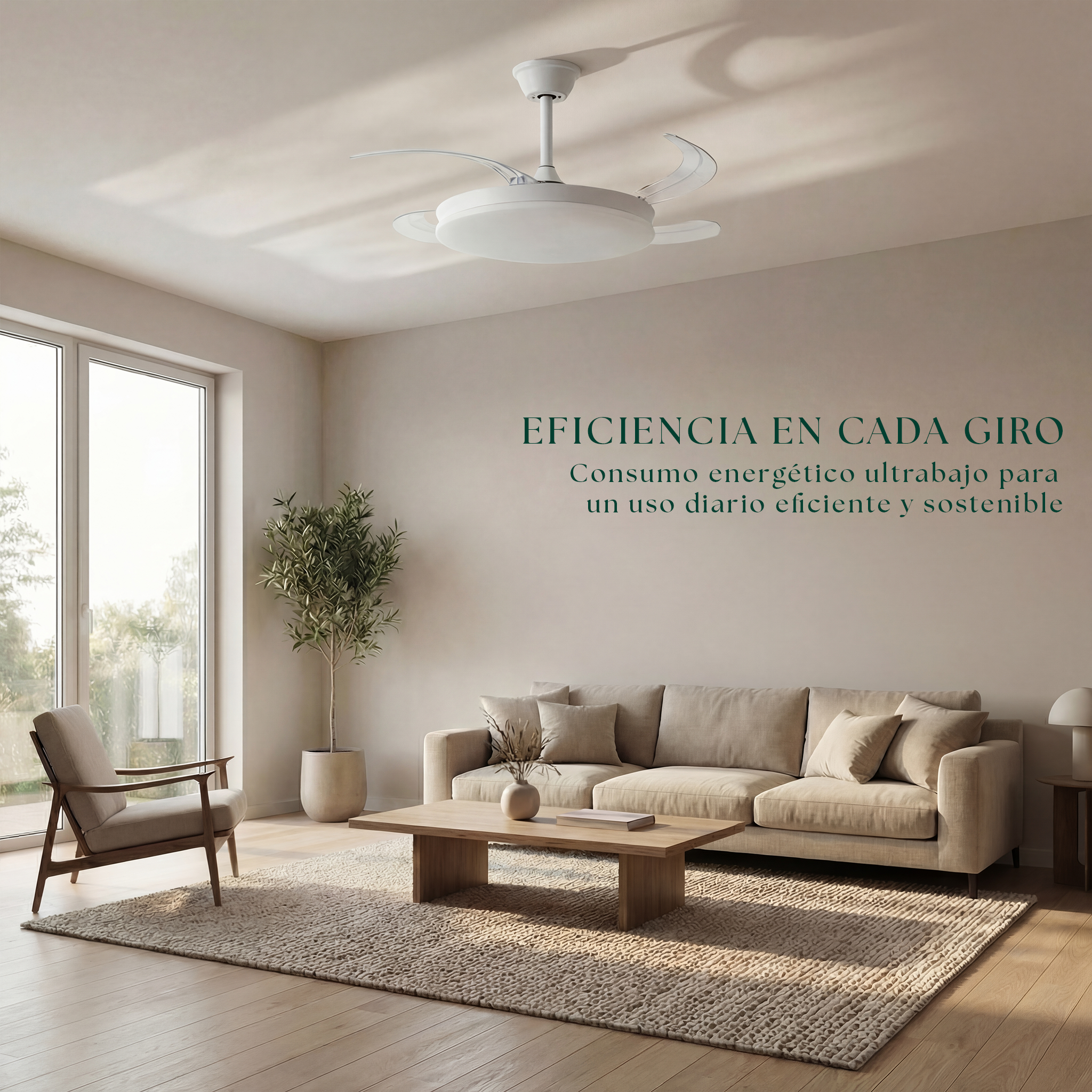 Milos Ventilateur de Plafond 55 cm (6–15 m²) – Compact avec Lumière LED