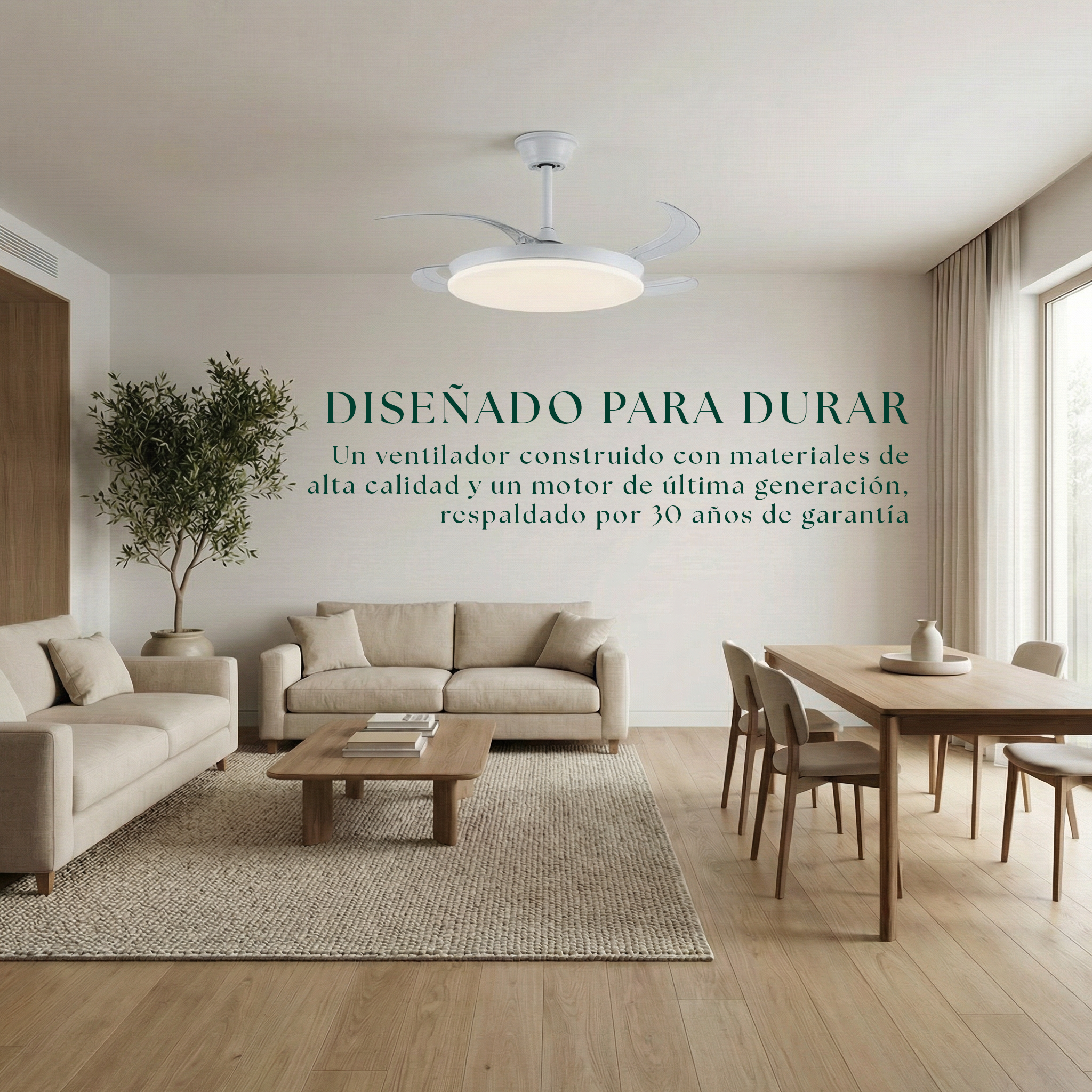 Milos Ventilateur de Plafond 55 cm (6–15 m²) – Compact avec Lumière LED
