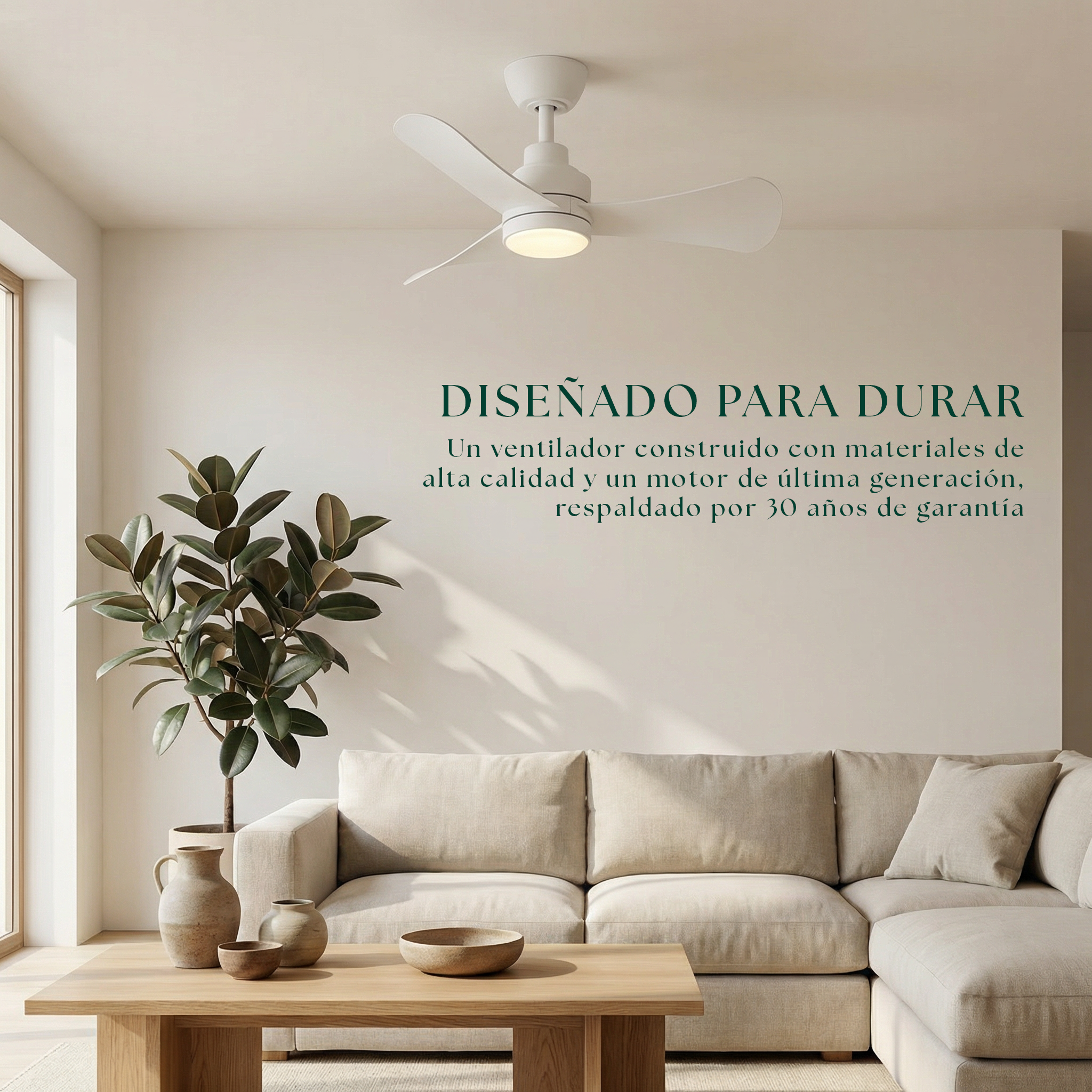 Turqueta Ventilateur de plafond 83 cm (<8 m²) – 3 Pales en ABS avec Lumière LED, Compact