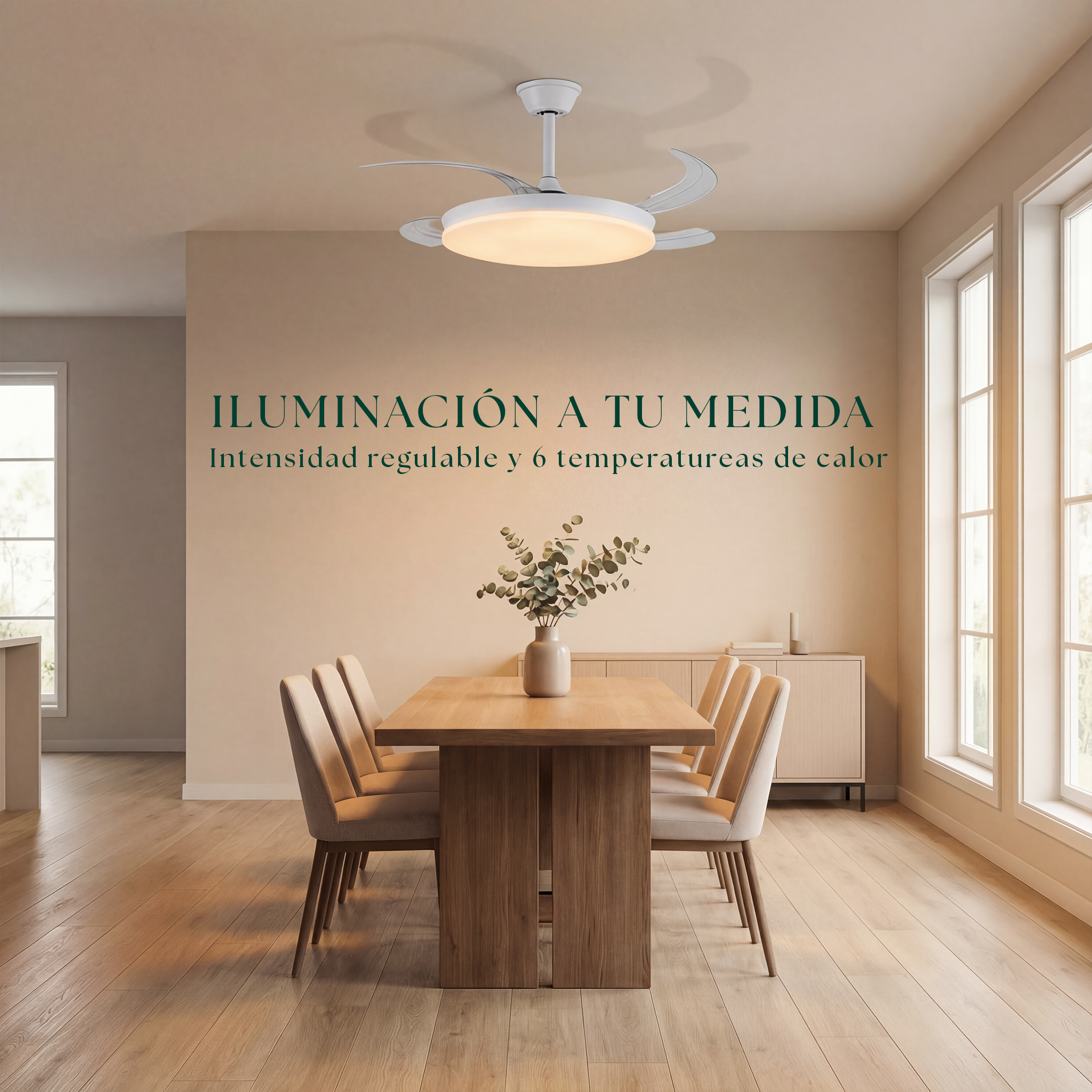 Milos Ventilateur de Plafond 55 cm (6–15 m²) – Compact avec Lumière LED