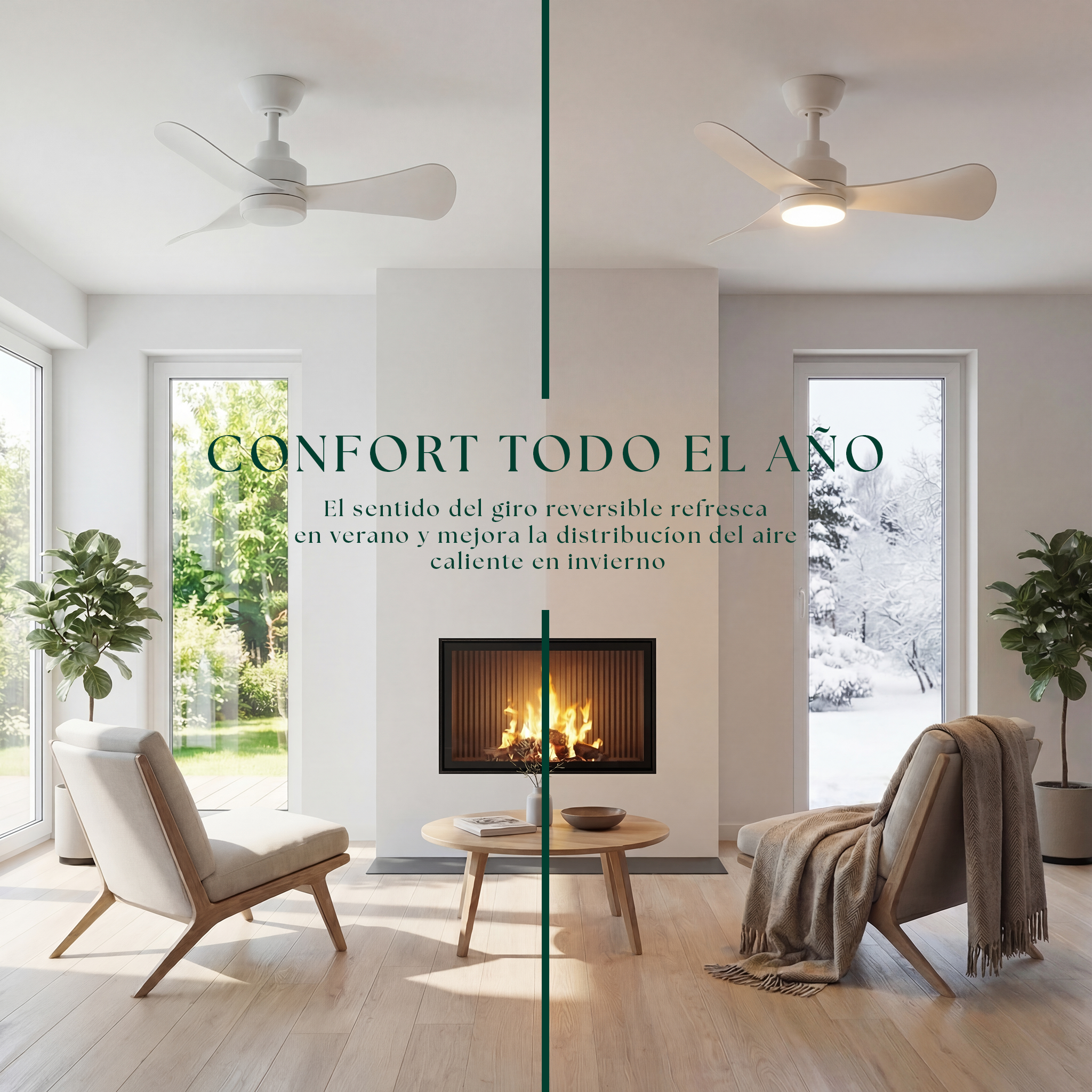 Turqueta Ventilateur de plafond 83 cm (<8 m²) – 3 Pales en ABS avec Lumière LED, Compact