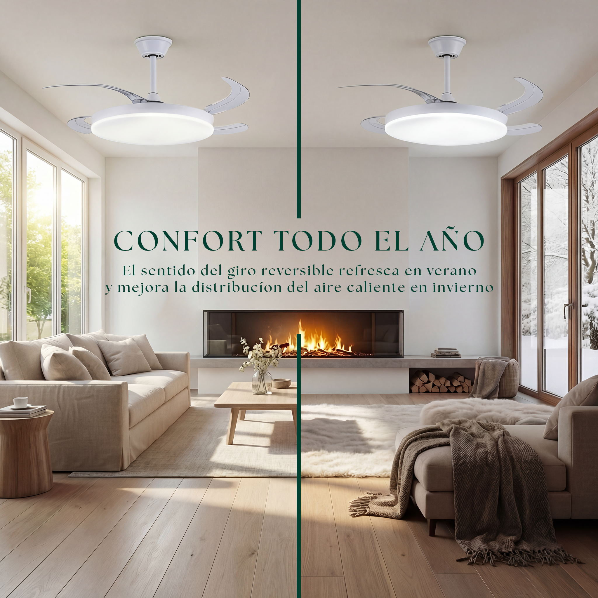 Milos Ventilateur de Plafond 55 cm (6–15 m²) – Compact avec Lumière LED