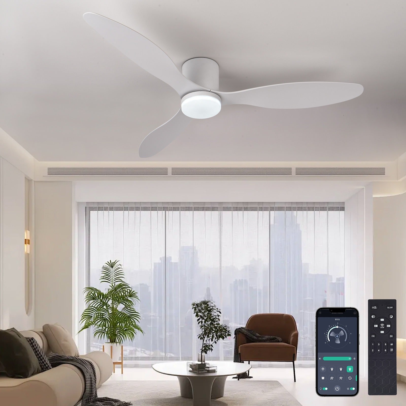 Binibeca Ventilateur de Plafond 132 cm 3 Pales en ABS