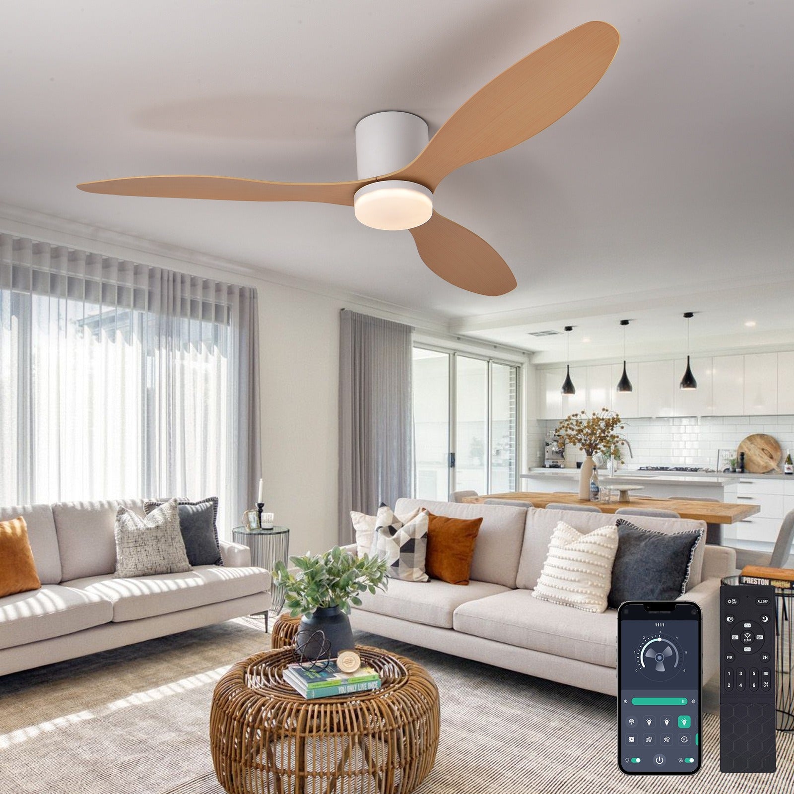 Binibeca Ventilateur de Plafond 132 cm 3 Pales en ABS