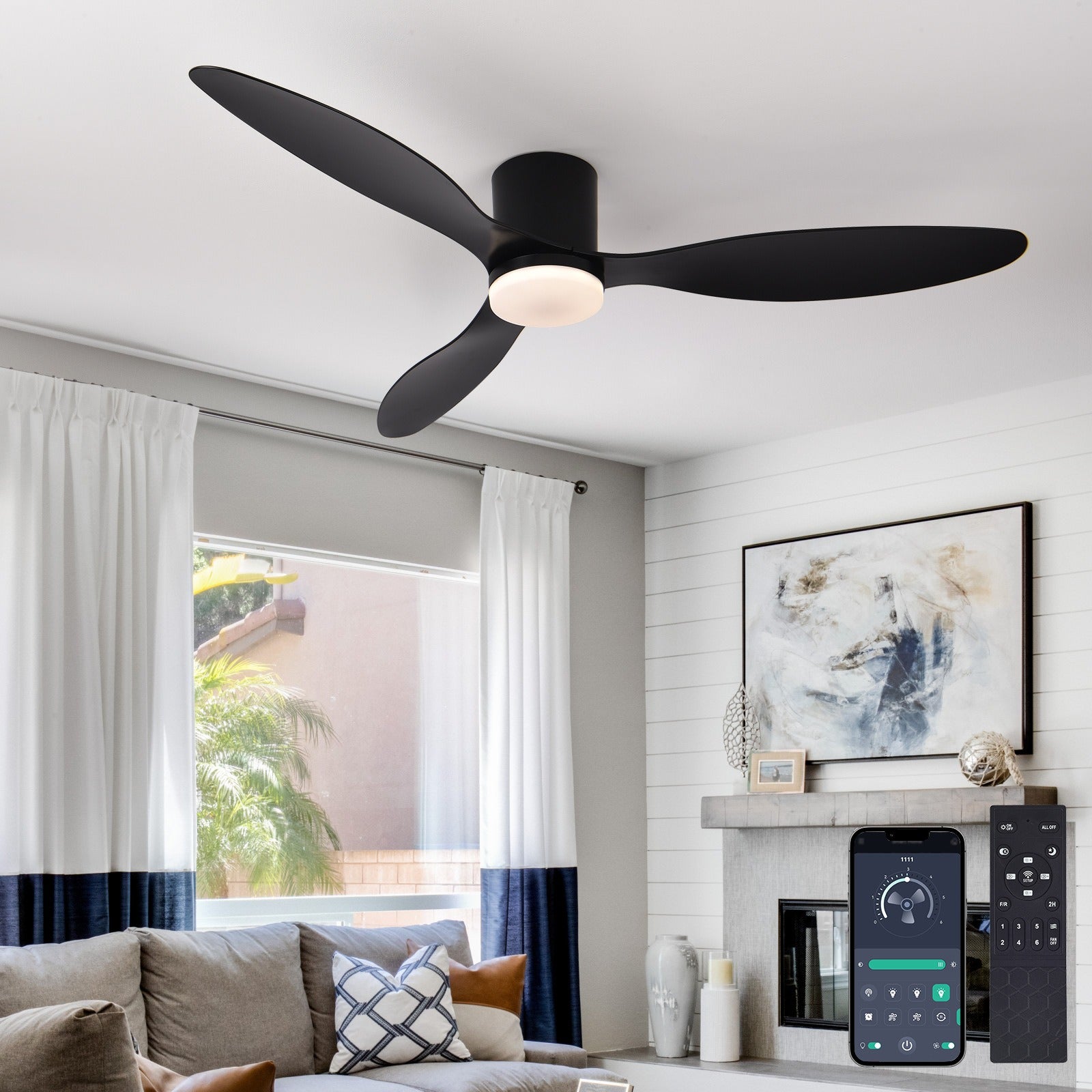 Binibeca Ventilateur de Plafond 132 cm 3 Pales en ABS